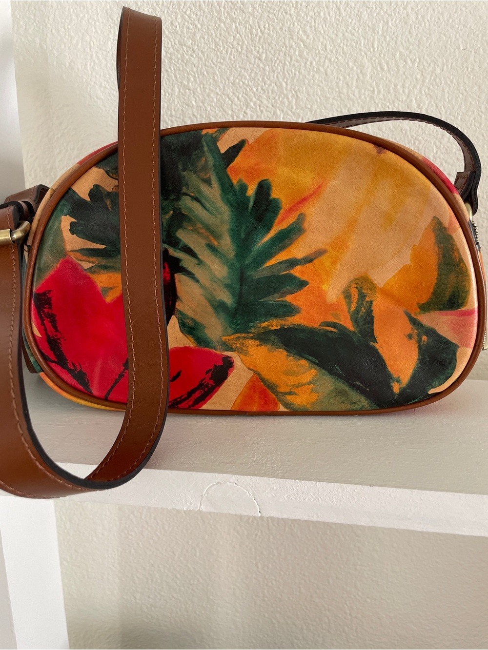 Patricia Nash “Dimitria” Floral Crossbody Bag with Brown Strap